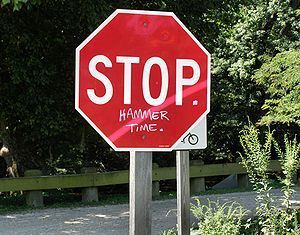 Vandalized stop sign at the Brunswick MARC sta...