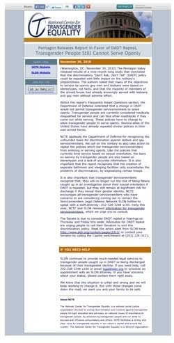 Thumbnail link: NCTE's 'Pentagon Releases Report in Favor of DADT Repeal, Transgender People Still Cannot Serve Openly'