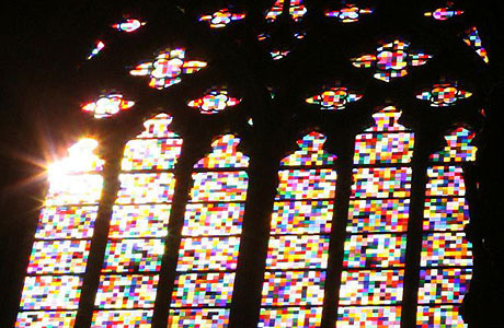 pixelated - religion out of fucus - lost meaning - can be deciphered from the right perspective