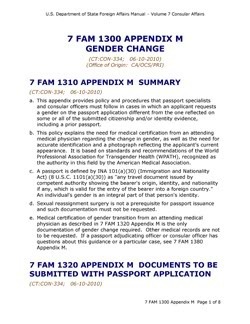 Thumbnail link: U.S. Department of State Foreign Affairs Manual - Volume 7 Consular Affairs, 7 FAM 1300 APPENDIX M GENDER CHANGE