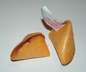 Photo of an open fortune cookie