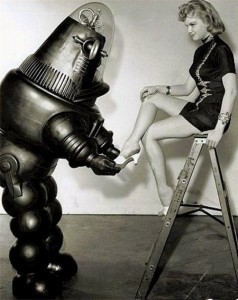 robot fitting shoe on hottie