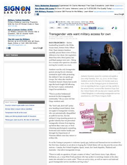 Thumbnail link: San Diego Union Tribune posting of Associated Press (AP) article: Transgender Vets Want Military Access For Own (January 11, 2011)