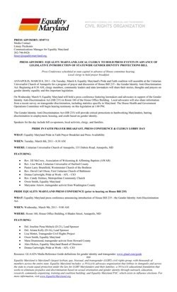 Thumbnail link: Equality Maryland To Hold Press Conference In Advance Of Legislative Introduction Of Statewide Gender Identity Protections Bill