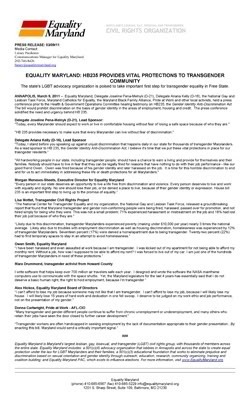 Thumbnail Link: Equality Maryland: HB235 Provides Vital Protections To Transgender Community