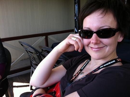 Kristina Halvorson on the porch at Moonshine on the afternoon before SXSW Interactive begins.