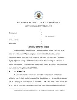 Thumbnail Link: Montgomery County Ethics Commission Final Report On Alleged Ethics Violation Of Dana Beyer