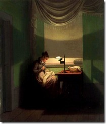 Jeune femme cousant à la lueur d'une lampe--Georg Friedrich Kersting --1783-1847