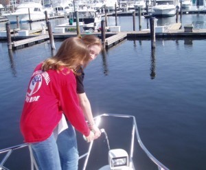 Allie and Emily Tripp Christen the 2004 Silverton Motoryacht Sunbeam