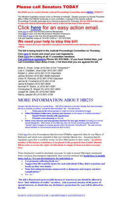 Thumbnail link to email blast from the Citizens For Responsible Government: 'Danger Schools & Workplace Bathroom Bill Alive Again-Act Today!'