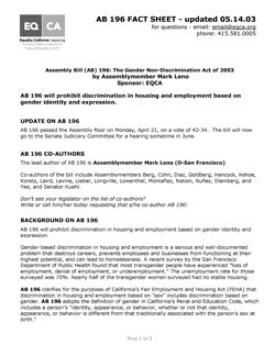 Thumbnail link: Equality California Factsheet For The Gender Nondiscrimination Act, AB 196 (2003)