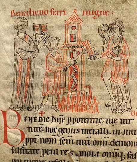 Ordeal by fire, from a German manuscript of the late 12th. century AD