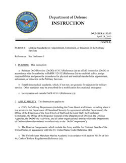Thumbnail Link: DODINST 6033.03 - Medical Standards for Appointment, Enlistment, or Induction in the Military Services