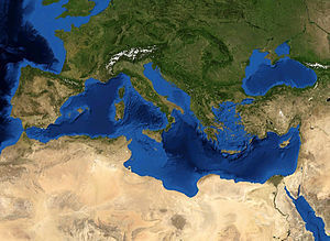 Satellite caption of the Mediterranean Sea.