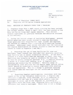 Thumbnail Link of U.S. Navy Memo: Revision Of Chaplin Corps Tier 1 Training (Dtd 13APR11)