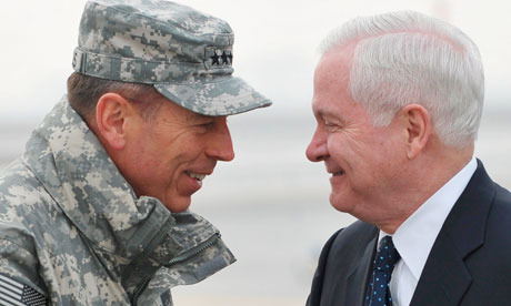 General David Petraeus, commander of US and Nato forces in Afghanistan, greets Robert Gates