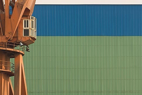 7-620-9251 stock photo of China, Shanghai, Crane in shipyard