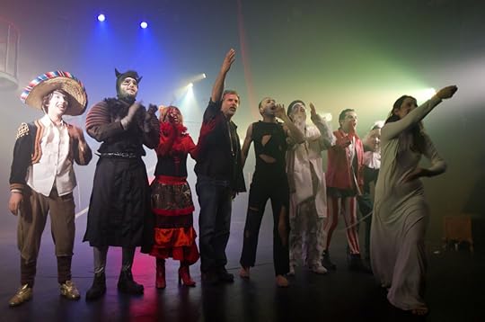 Juliano Mer Khamis with the cast of Alice in Wonderland, his final production at Jenin Freedom Theater