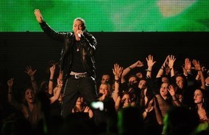 Rap star Eminem performs onstage