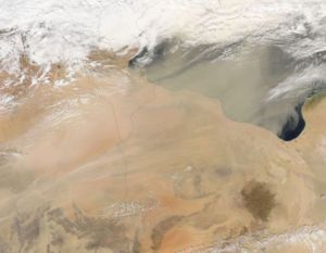 A dust storm, making its way from the Sahara t...