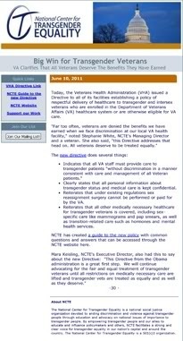 Thumbnail link: National Center for Transgender Equality's (NCTE's) 'NEWS: Transgender Veterans Guaranteed Care'