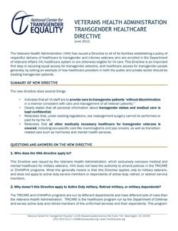 Thumbnail link to the National Center for Transgender Equality's (NCTE's) 'Veterans Health Administration Transgender Healthcare Directive'