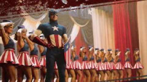 Movie Captain America on stage in his US0 outfit