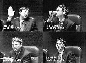 Stills from videotape of Bill Gates' depositio...