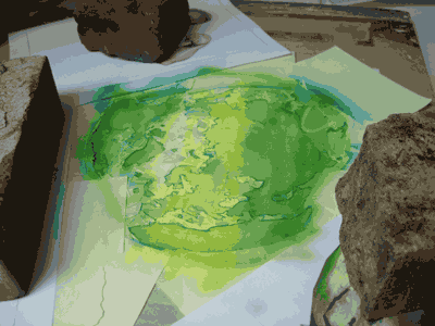 airbrushed panel with Post-it Note frisket