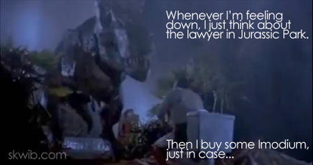 Lawyer getting eaten by T-Rex