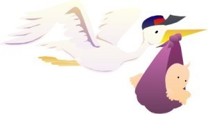 Stork delivering baby