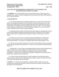 Thumbnail link to VHA Directive 2006-036: 'Data Quality Requirements for Identity Management and Master Patient Index Functions'