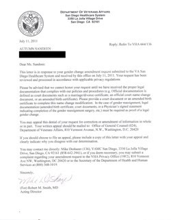 Thumbnail link to Autumn Sandeen's July 11, 2011 rejection letter for gender marker change