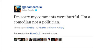 Thumbnail Link: Adam Carolla Apology Tweet For August 11, 2011 podcast