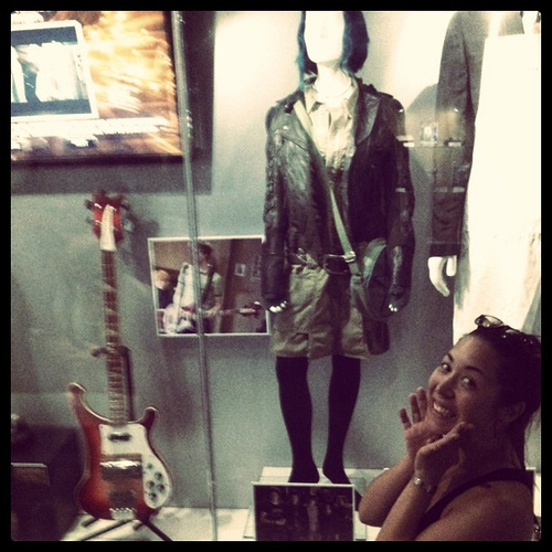 The real Stacey posing with the Scott Pilgrim stuff at Universal Studios