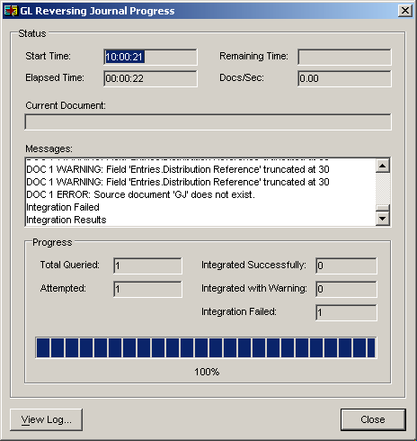 Integration Manager - Source Document GJ Does Not Exist