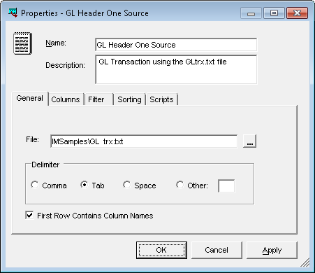 Properties - GL Header One Source