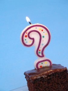 birthday cake with question candle
