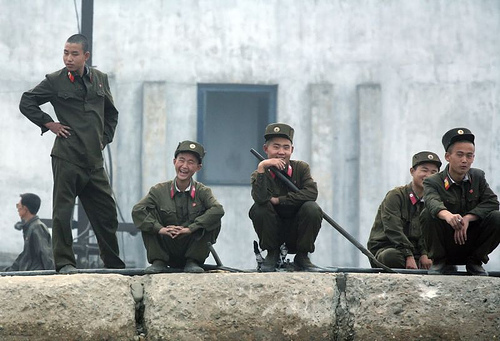 Laughing North Korean soldiers