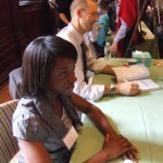Annabell sits patiently while I sign books after the ceremony