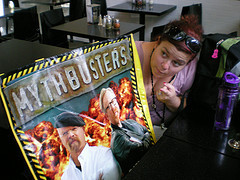 Giddy asks the Mythbusters what kind of pizza they want