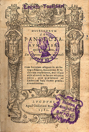 The Pandects, a compendium of Roman law which ...