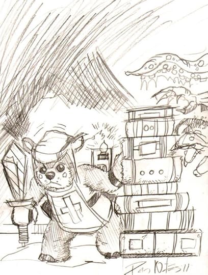 Tristan the Teddy Bear defending a barricade against the Monsters under the bed