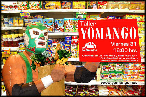 A wrestler in a supermarket