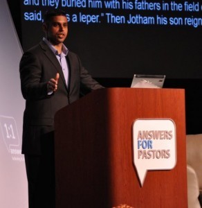 AiG's David Chakranarayan giving a challenging devotional.