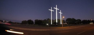 Crosses at the front of the church property.