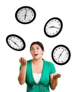 Woman Juggling Clocks