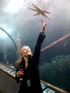 Reaching for the stars (haha) at the Aquarium of the Bay in San Francisco