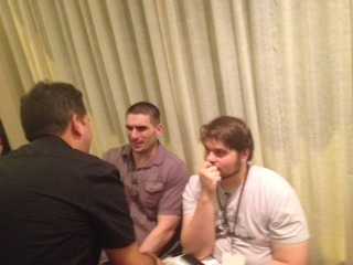 Here is John Picacio intimidating the shit out of Sam Sykes and Justin Landon.