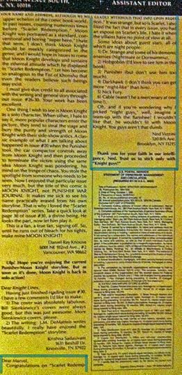 Ned Vizzini Letter in Moon Knight #36 - 1992